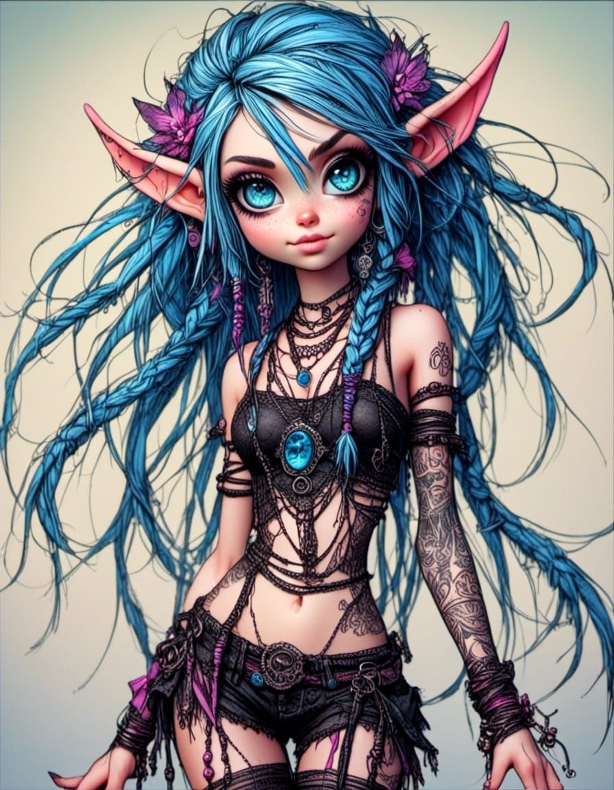 Colorful Punk Elven Twins with Vivid, Expressive Eyes