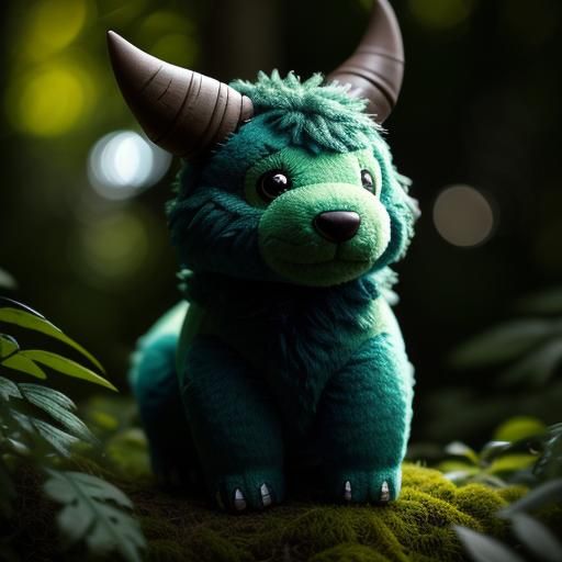 Detailed Plush Hodag in Forest, Professional Photography