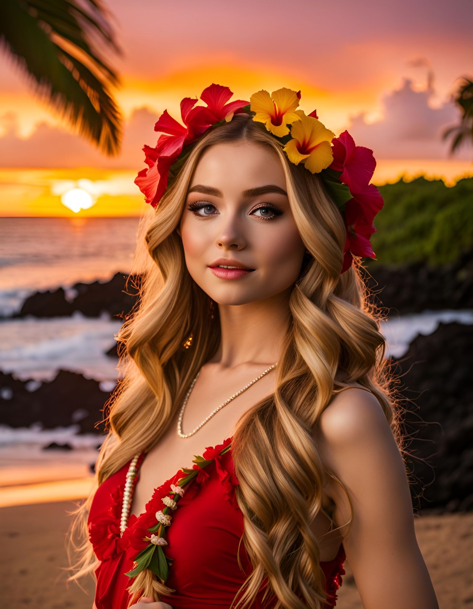 Teenage Sabrina Hula Dancing in Hawaii Sunset