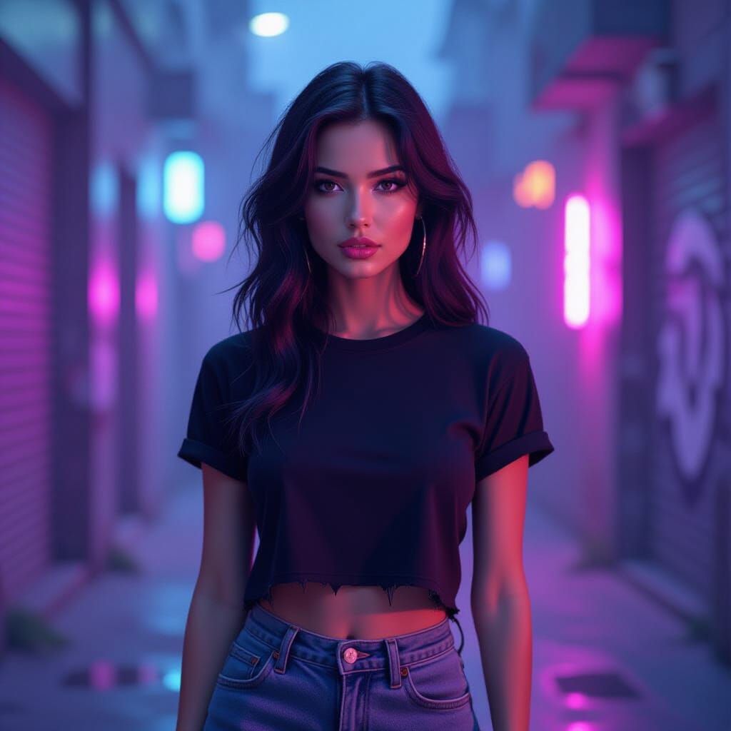 Phonk Girl in Neon Urban Glitch Art Style