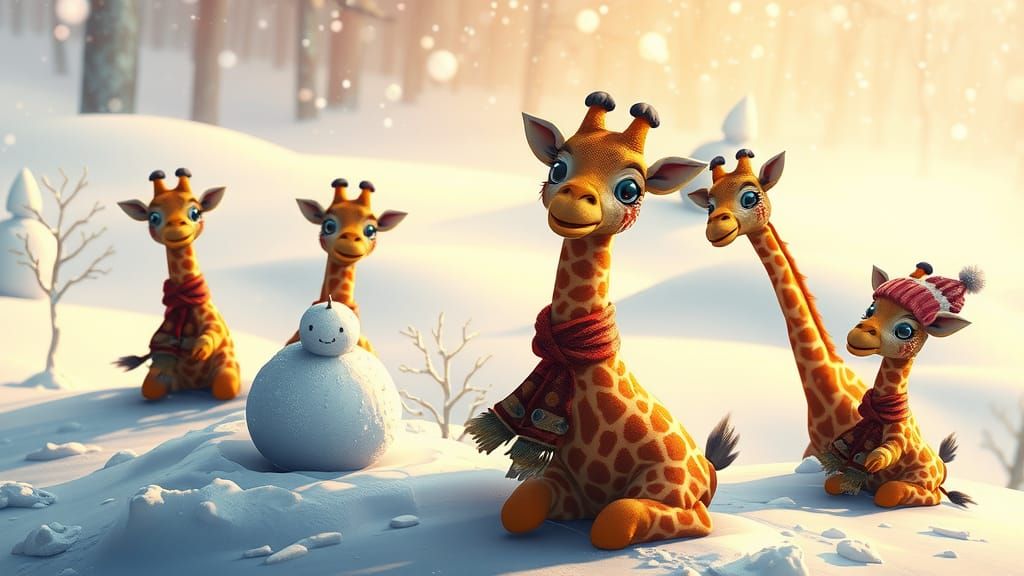 Chibi Giraffes Winter Wonderland, Dark Fantasy Concept Art