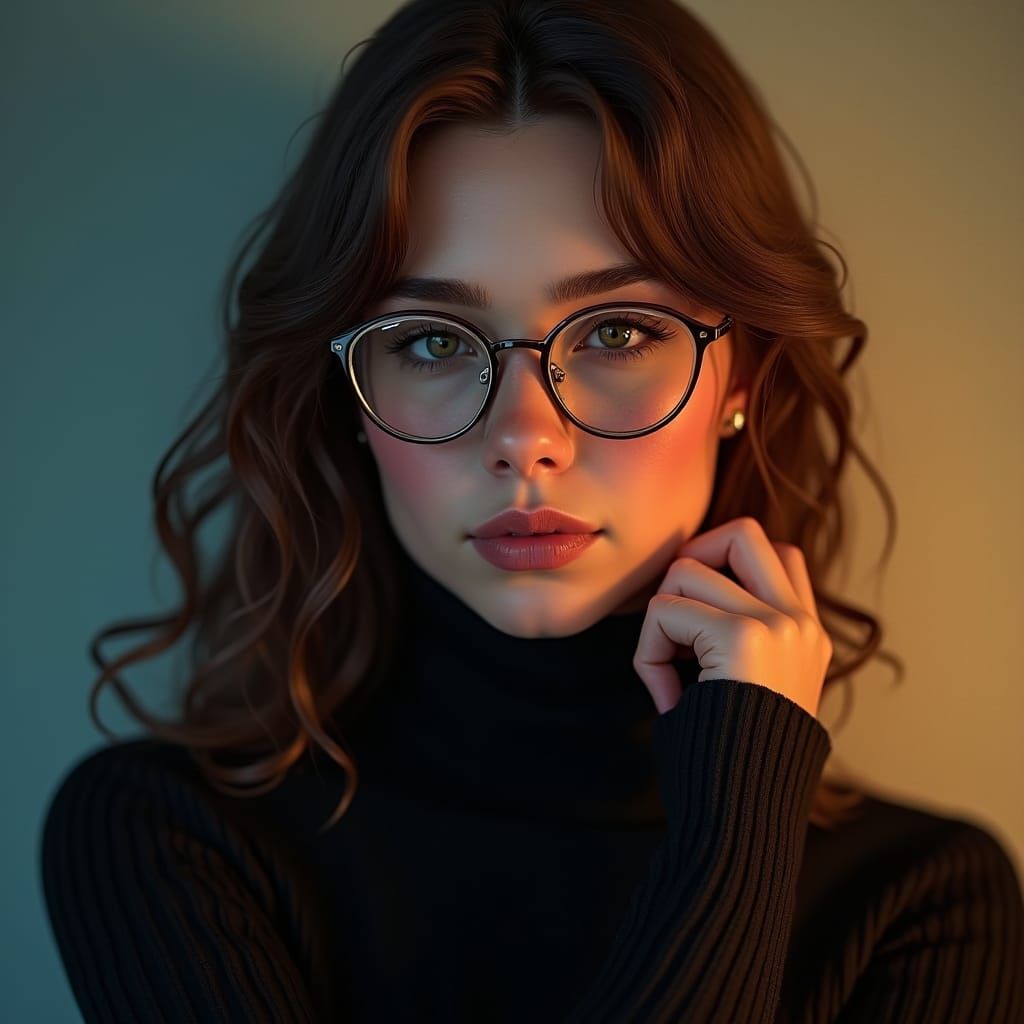 Portrait of Woman with Glasses in Art Nouveau Style