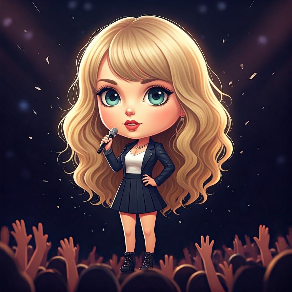 Chibi Taylor Swift Shattered on Stage in 3D