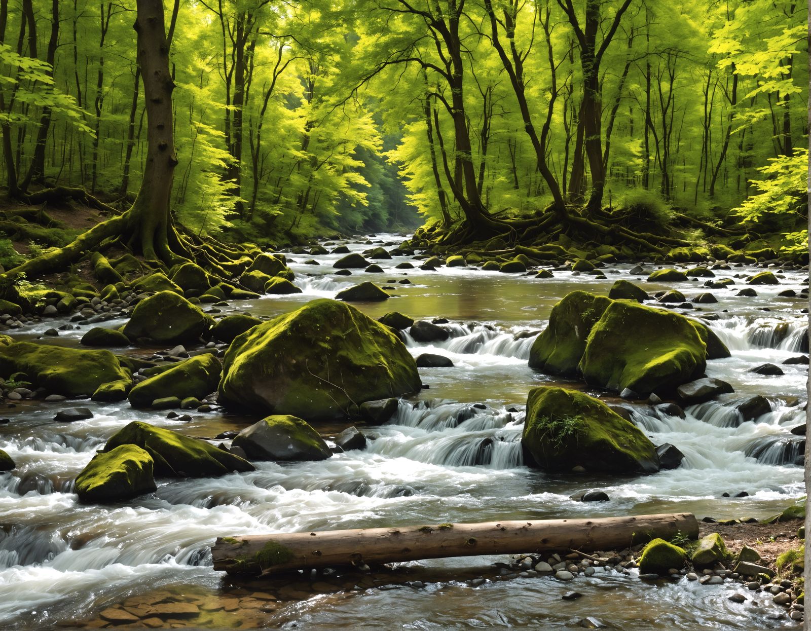 Hyperrealistic Forest Scene with Creek in Cinematic HDR