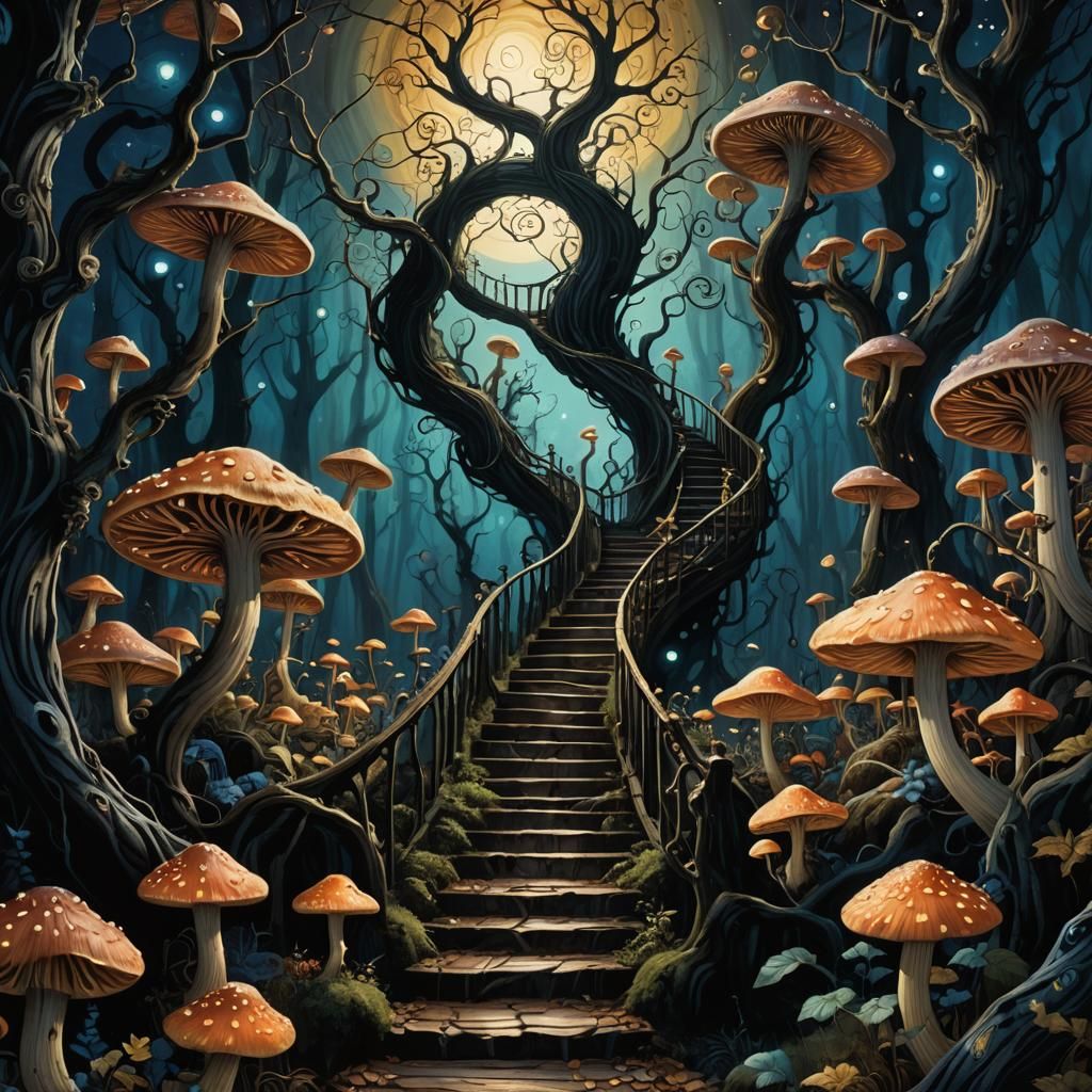 Eerie Surrealism: Mystical Forest in Zaffre Hues