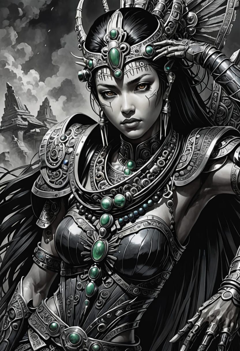 Majestic Nahuatl Goddess in Aztec Maya Inca Attire