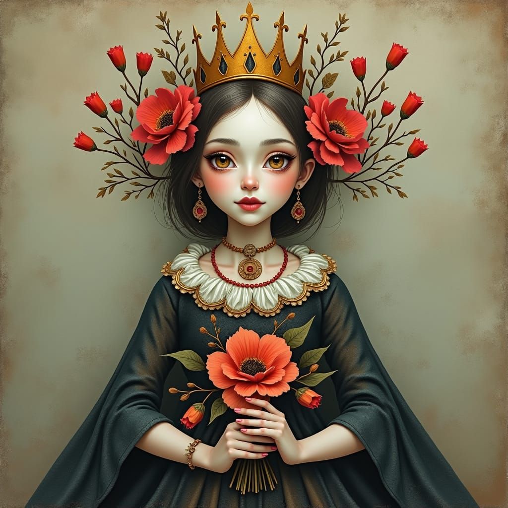Surreal Gothic Queen with Crown: Digital Art