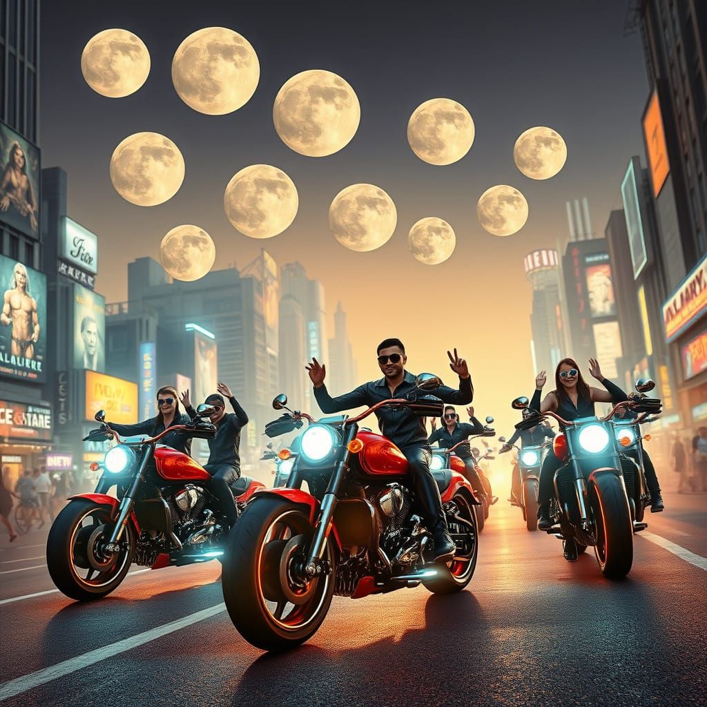 Gigantic Motorcycles Cruise Through Futuristic Space City