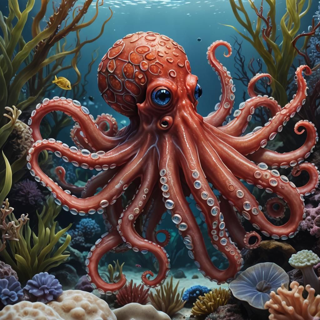 Hyperrealistic Octopus in Aquarium Digital Art
