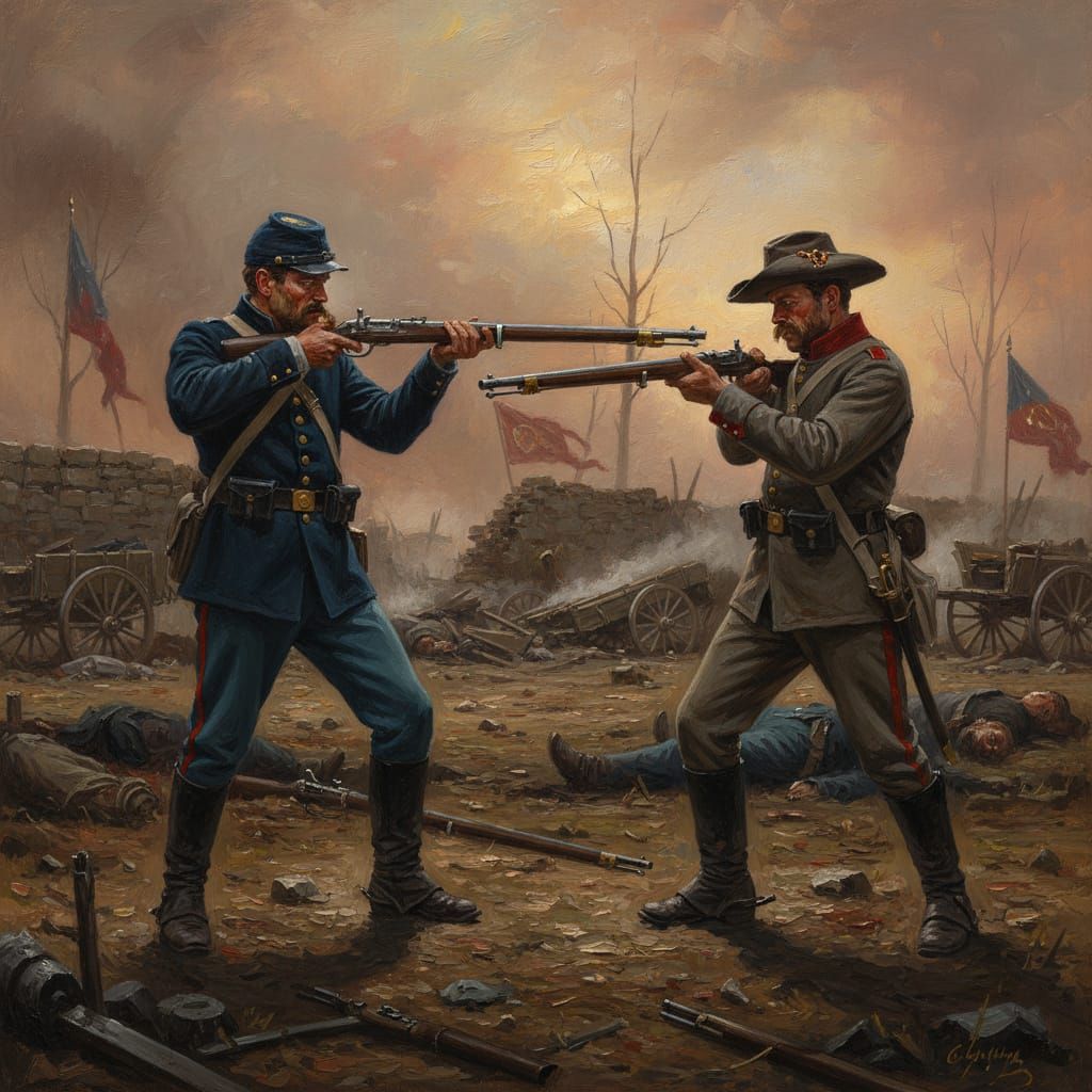 Union and Confederate Soldiers in Tense Standoff, Hyperreali...