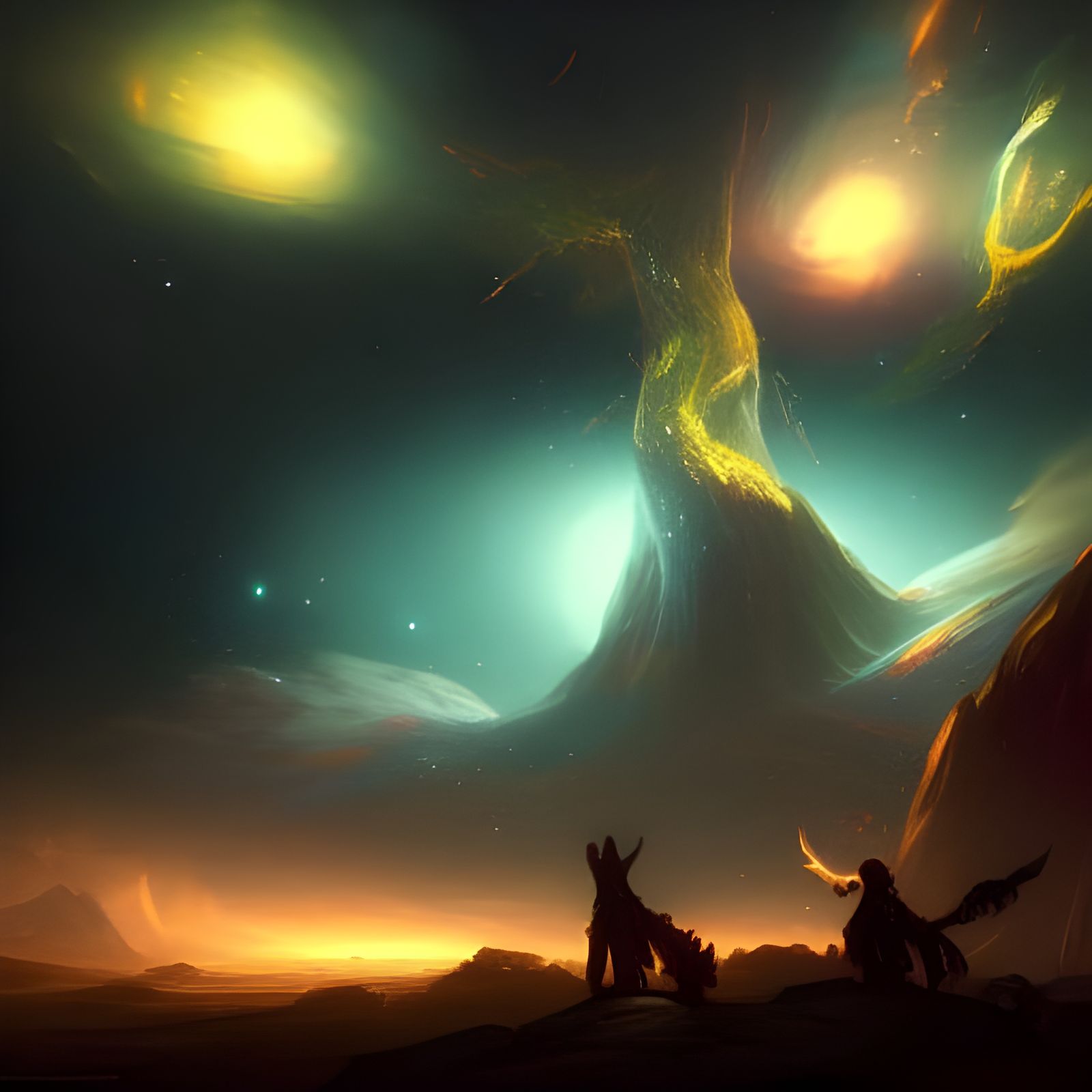 Colorful Yggdrasil Against Starry Night Sky