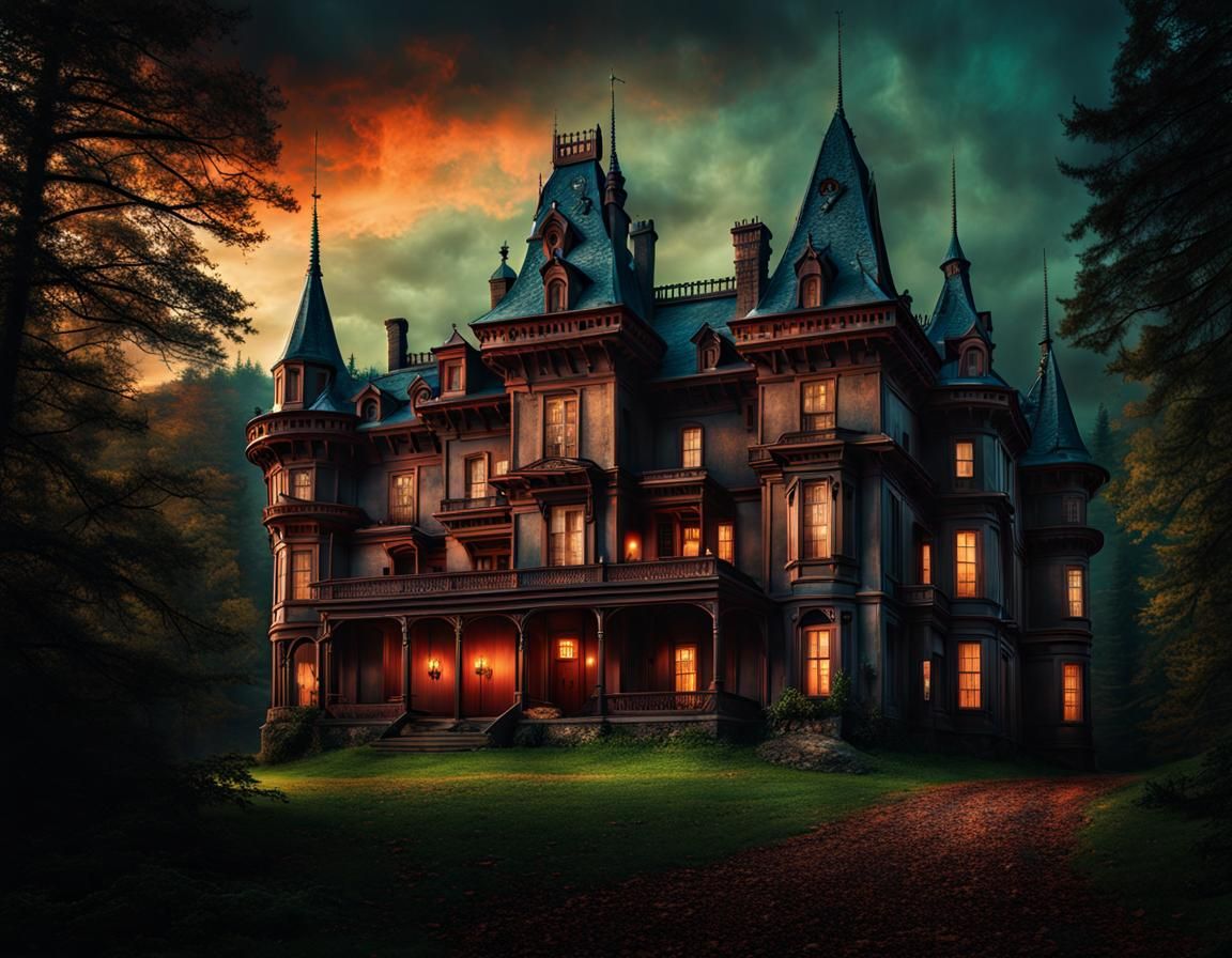 Haunted Castle in Hyperrealistic Horror Style