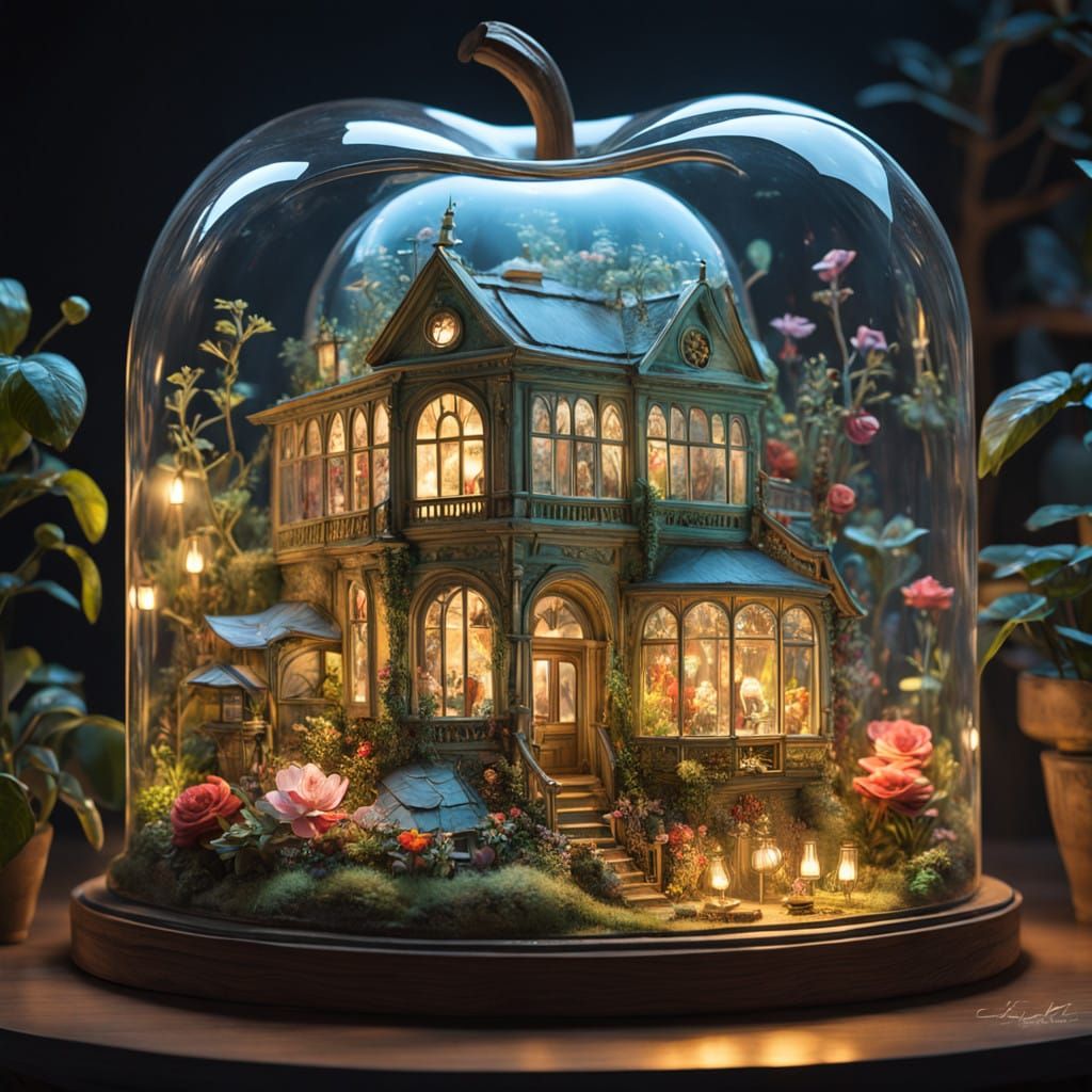 Glowing Glass Apple with Miniature Conservatory