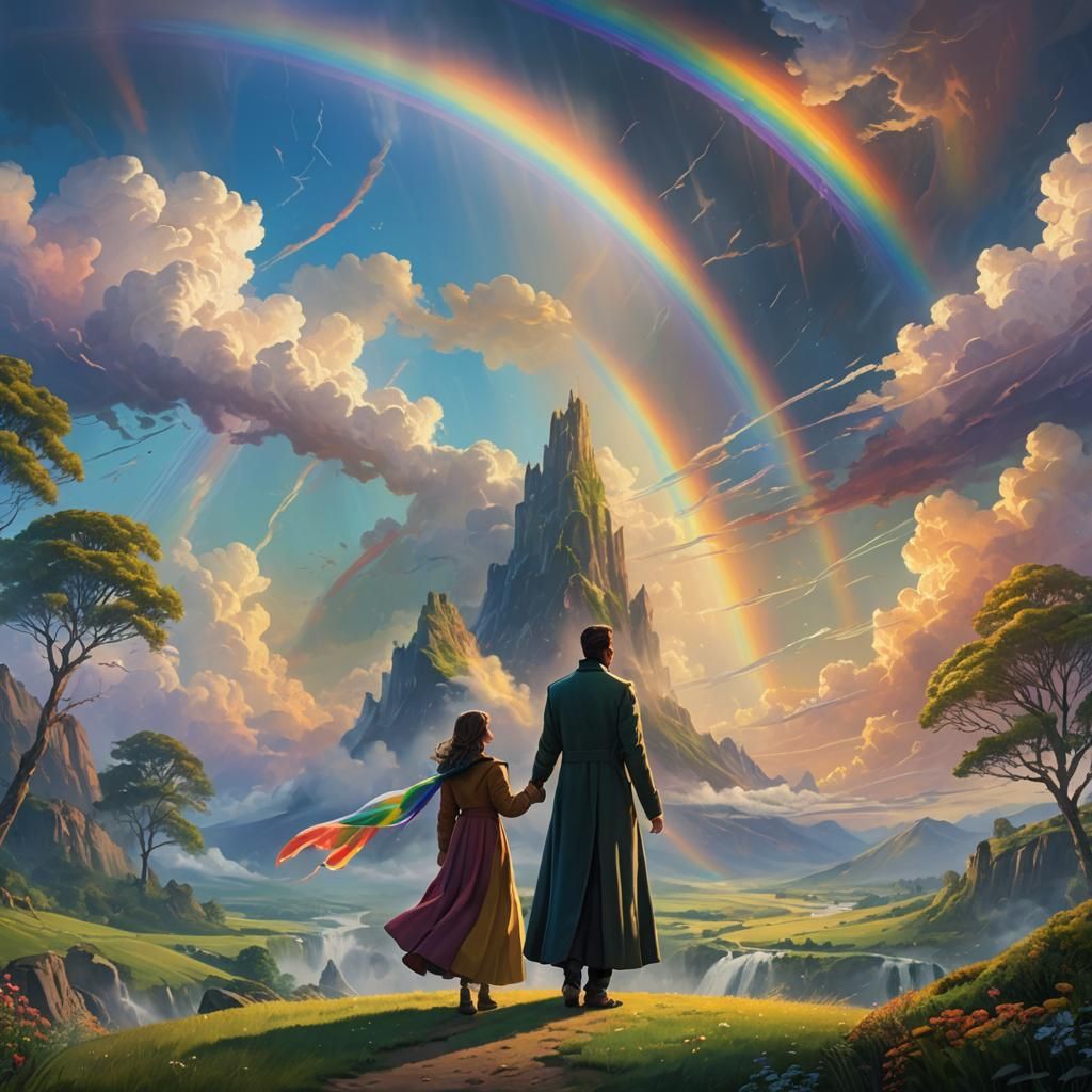 Fantasy Father and Daughter Watching Rainbow
