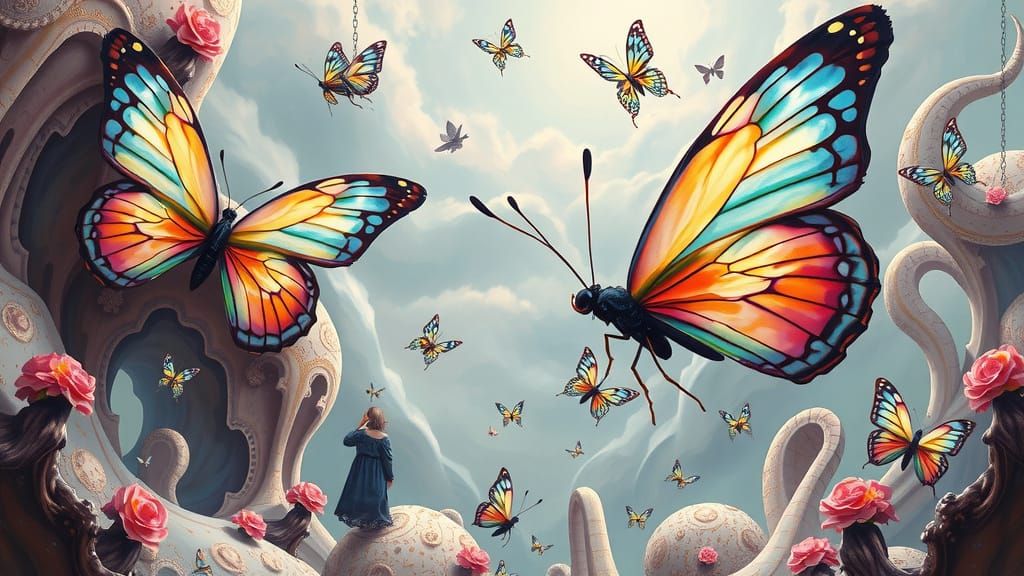 Gigantic Butterflies in a Surreal Landscape