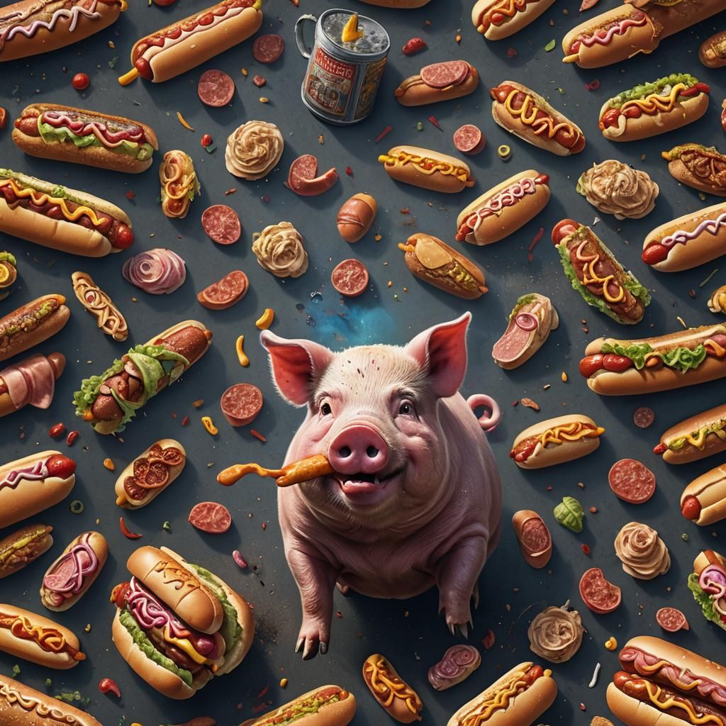Pig Eats Hot Dog: Detailed Matte Painting