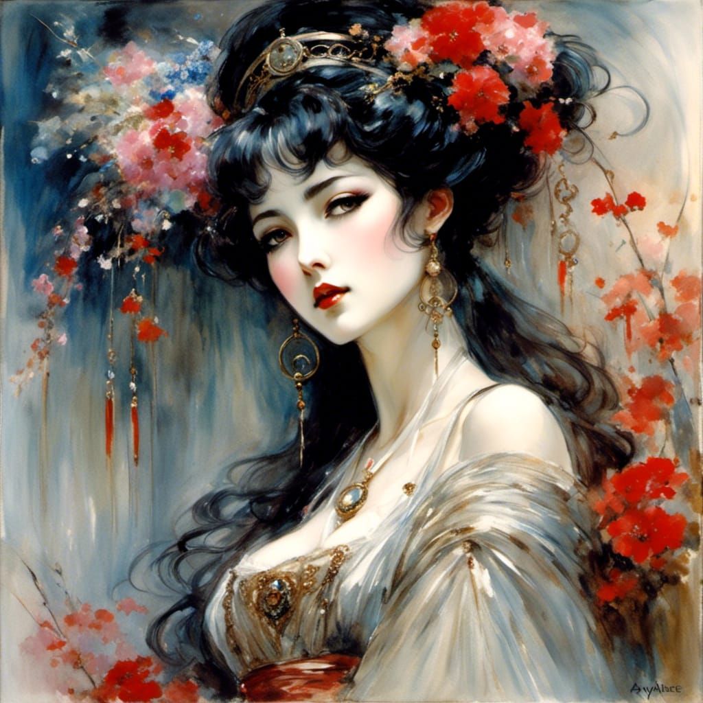 Gothic Watercolor Portrait of a Japanese Nurse