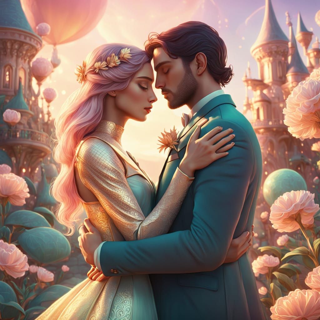 Couple Hugging in Whimsical Fantasy Art