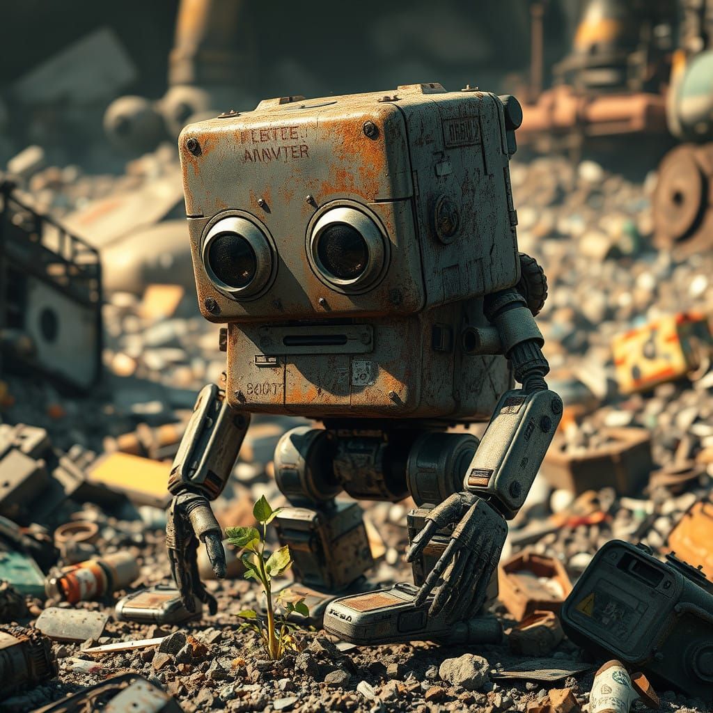 Forgotten Robot Contemplates Trampled Hope in a Wasteland