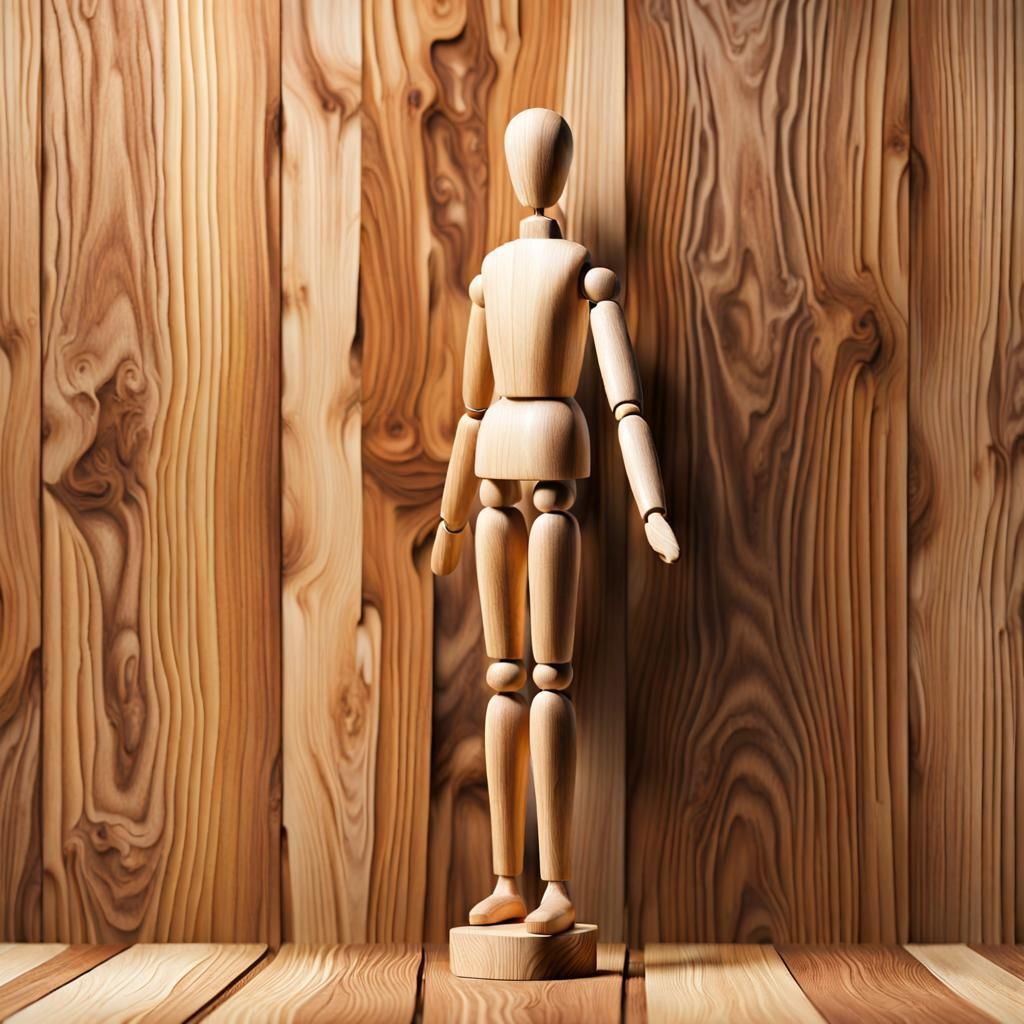 Hyperrealistic Wooden Mannequin on Blank Background