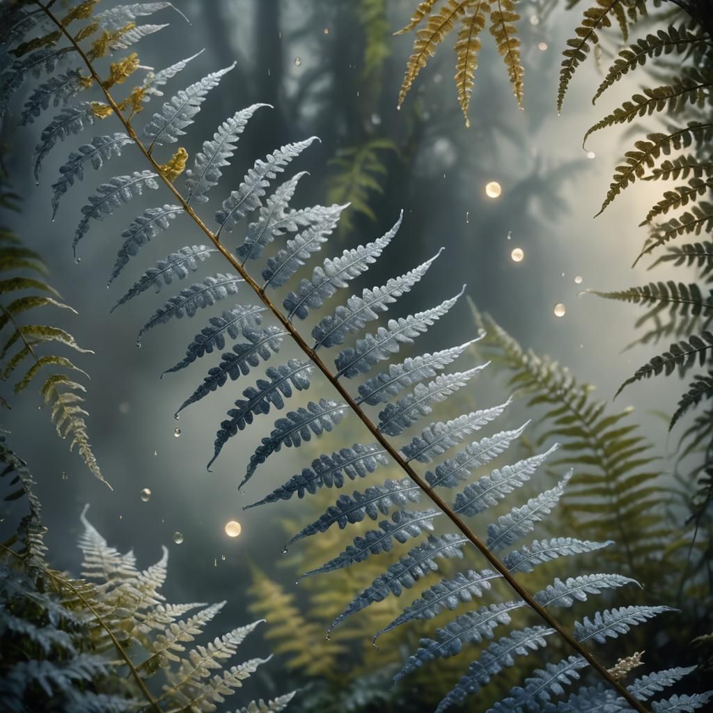 Ethereal Blue Fern in Golden Light, Cinematic Still