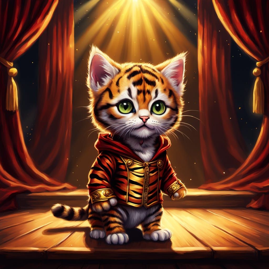Kitten in Tiger Costume on Stage