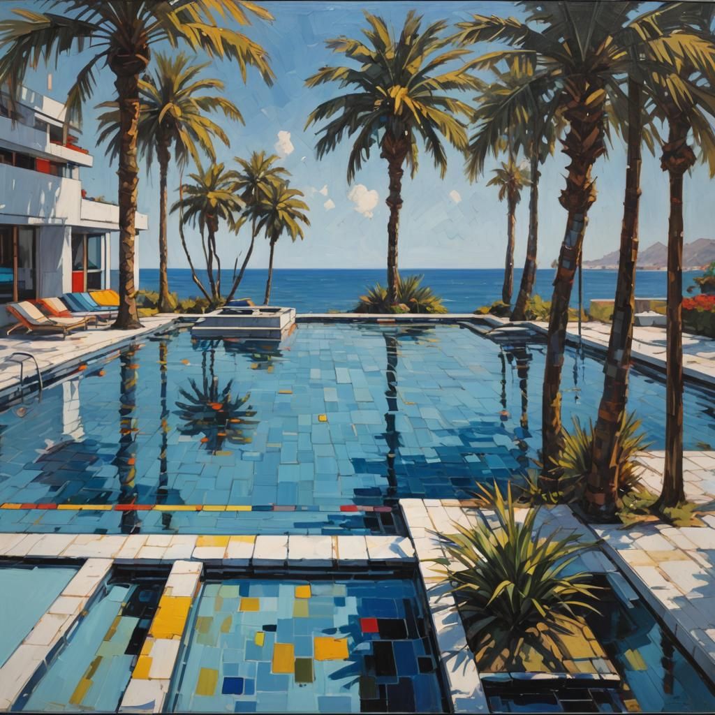 Mondrian Palm Pool View with Neon Accents
