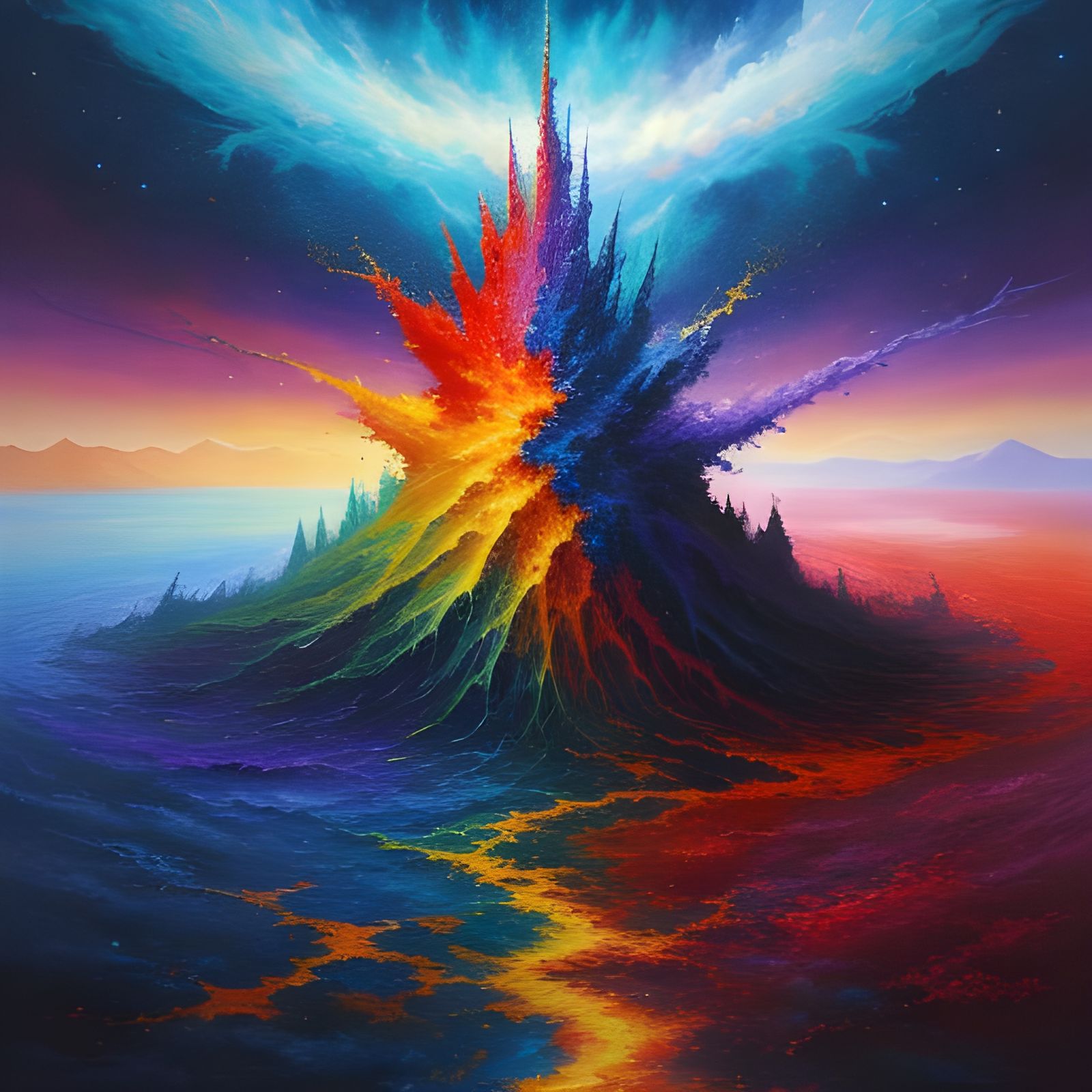 Vibrant Liquid Explosion in Fractal Dreamscape