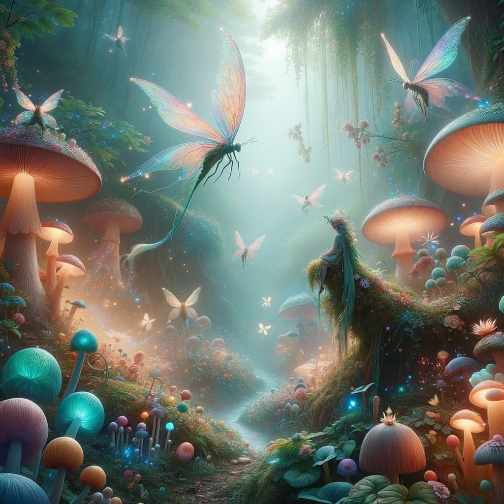 Lush Fairycore Fantasy Scene with Magical Flora