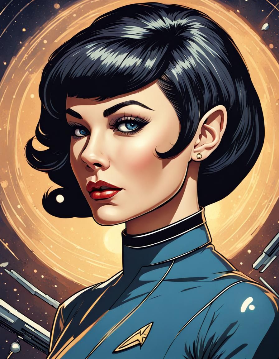 Hyperdetailed Star Trek Pin-Up Girl with Short Haircut