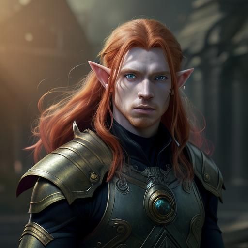 Ginger Elf Portrait in Dark Fantasy Style