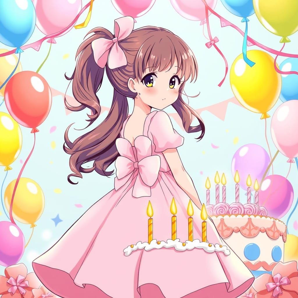 Vibrant Anime Birthday Girl in Whimsical Style