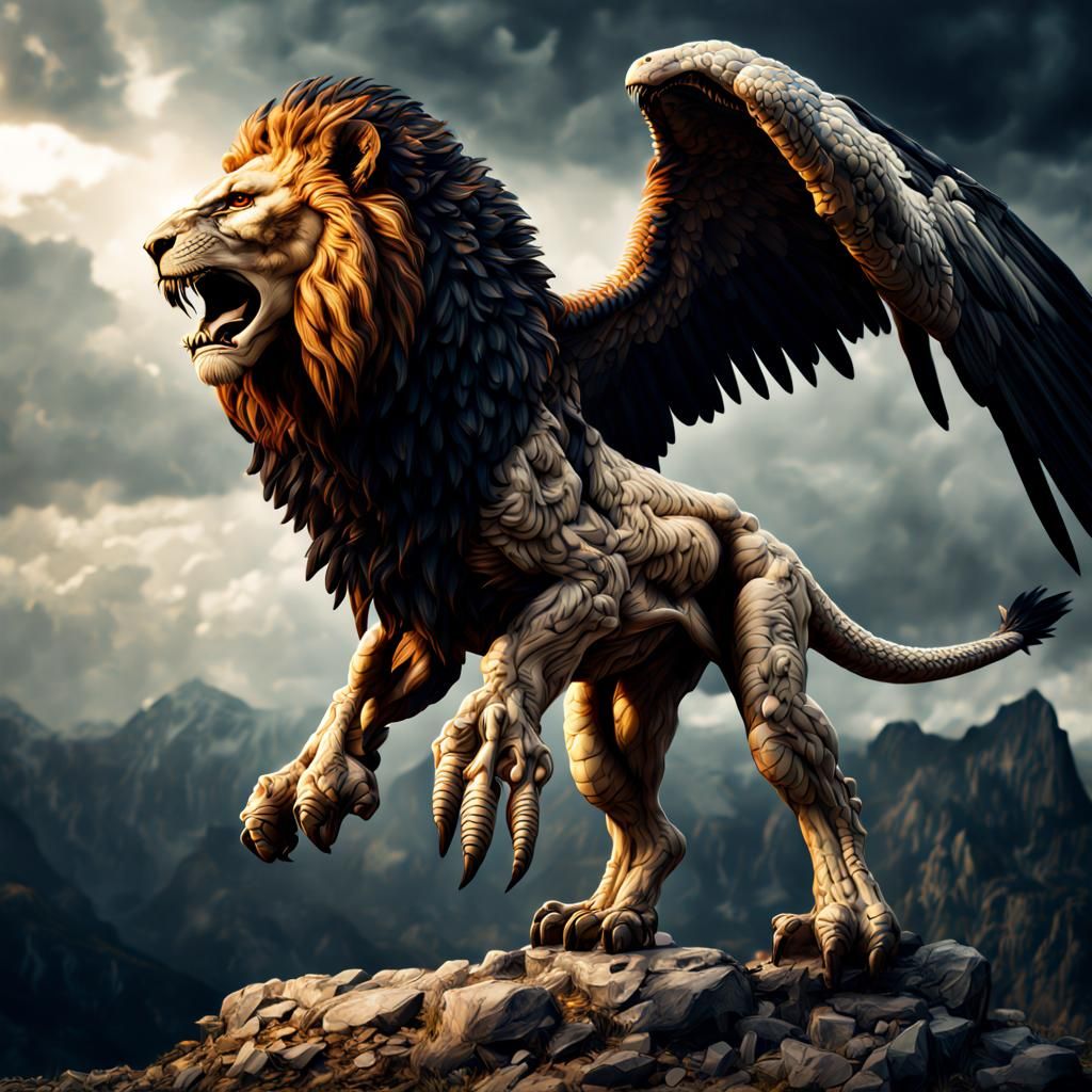 Hybrid Lion Eagle Dinosaur Creature in HDR