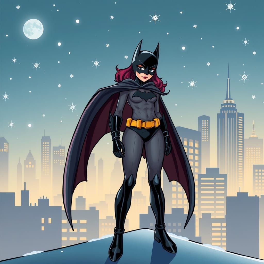 Comic Book Style Batman Girl Winter Scene