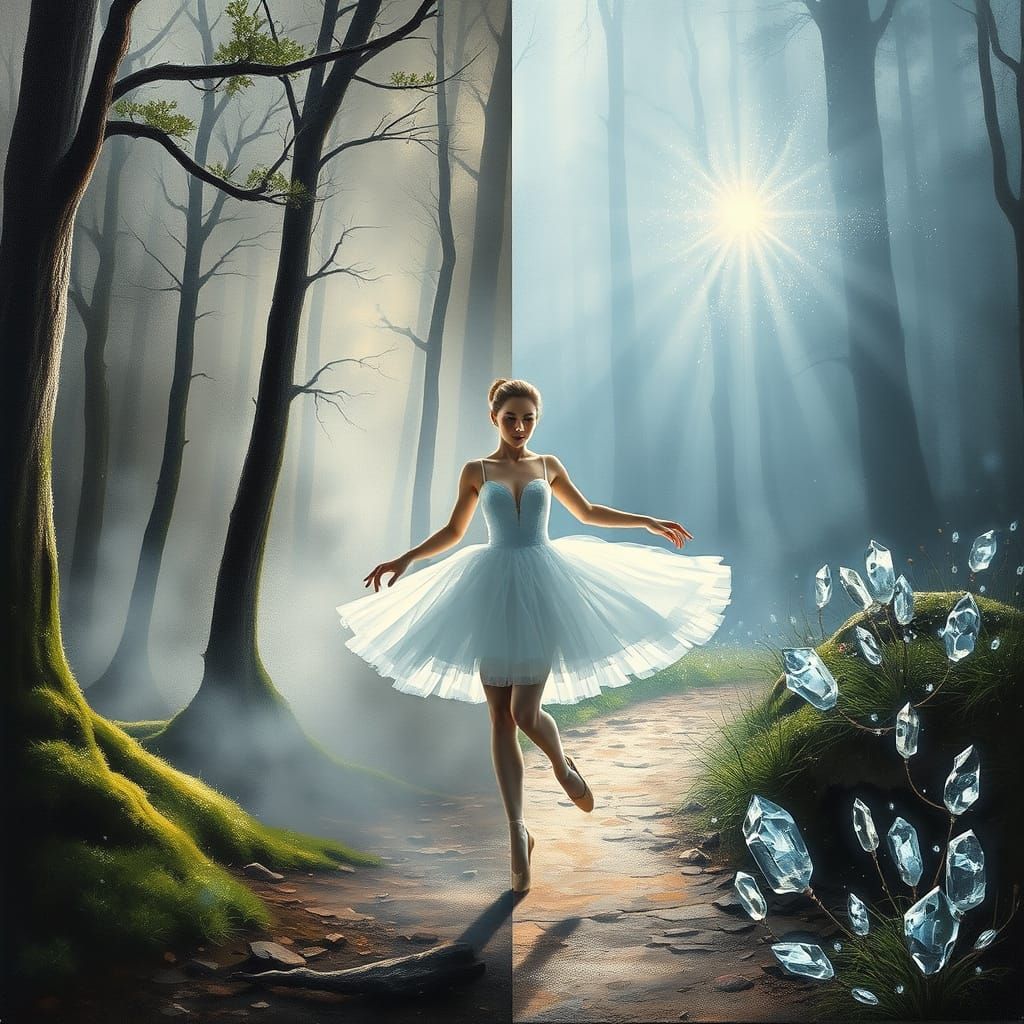 Ballerina in an Enchanted Forest Scene