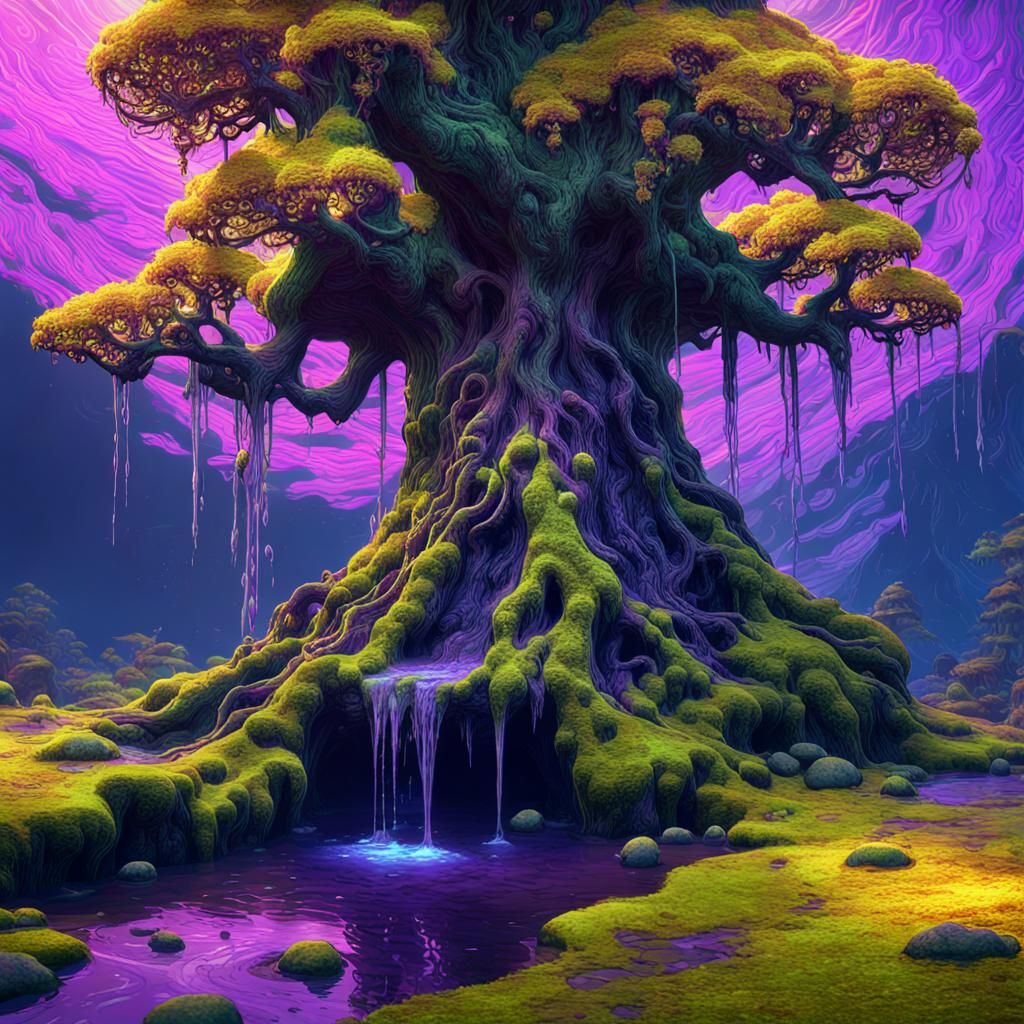 Psychedelic Moss Tree: A Dark Fantasy Masterpiece