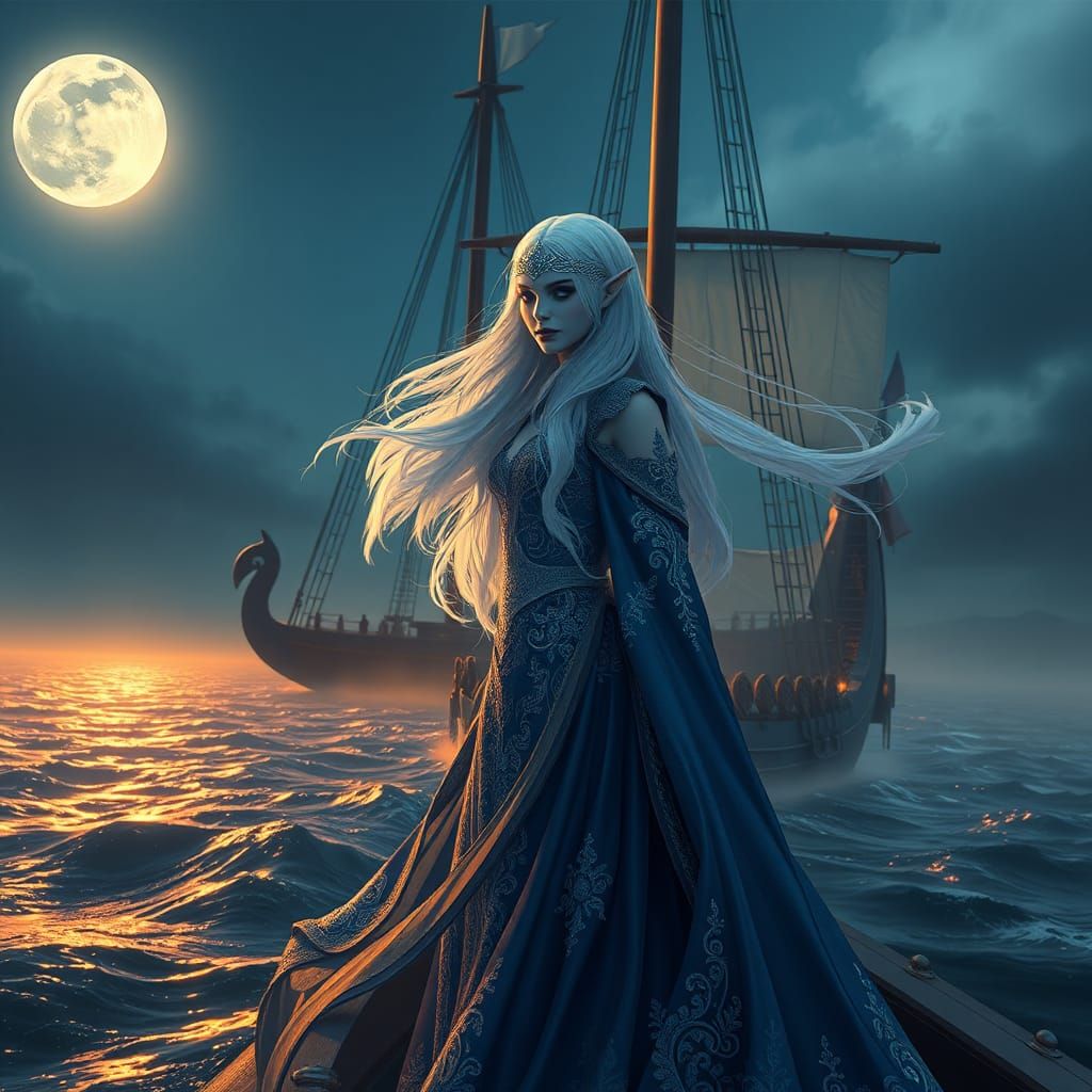 Moonlit Voyage of an Elven Lady