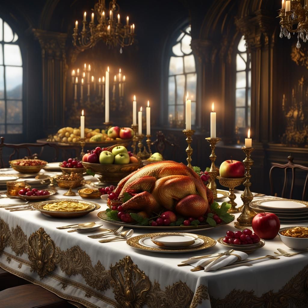 Lavish Thanksgiving Feast in Gold and Black