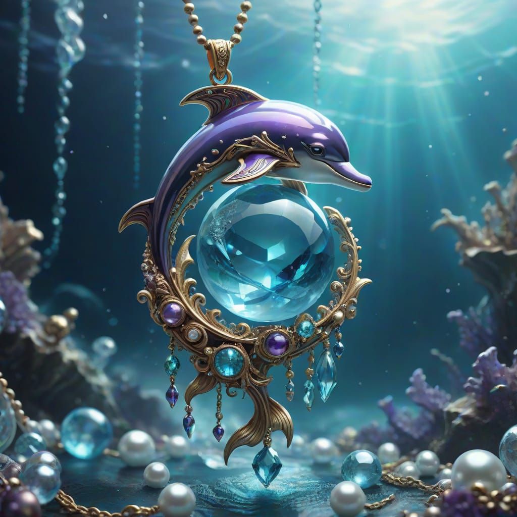 Ethereal Crystal Dolphin Pendant in Iridescent Oceanic Glow