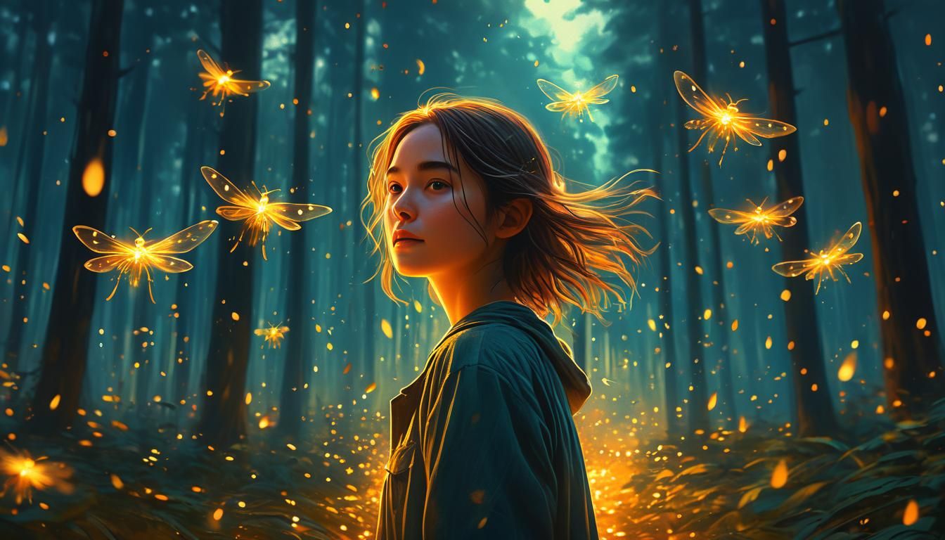 Mystical Forest Flight in Anime Style