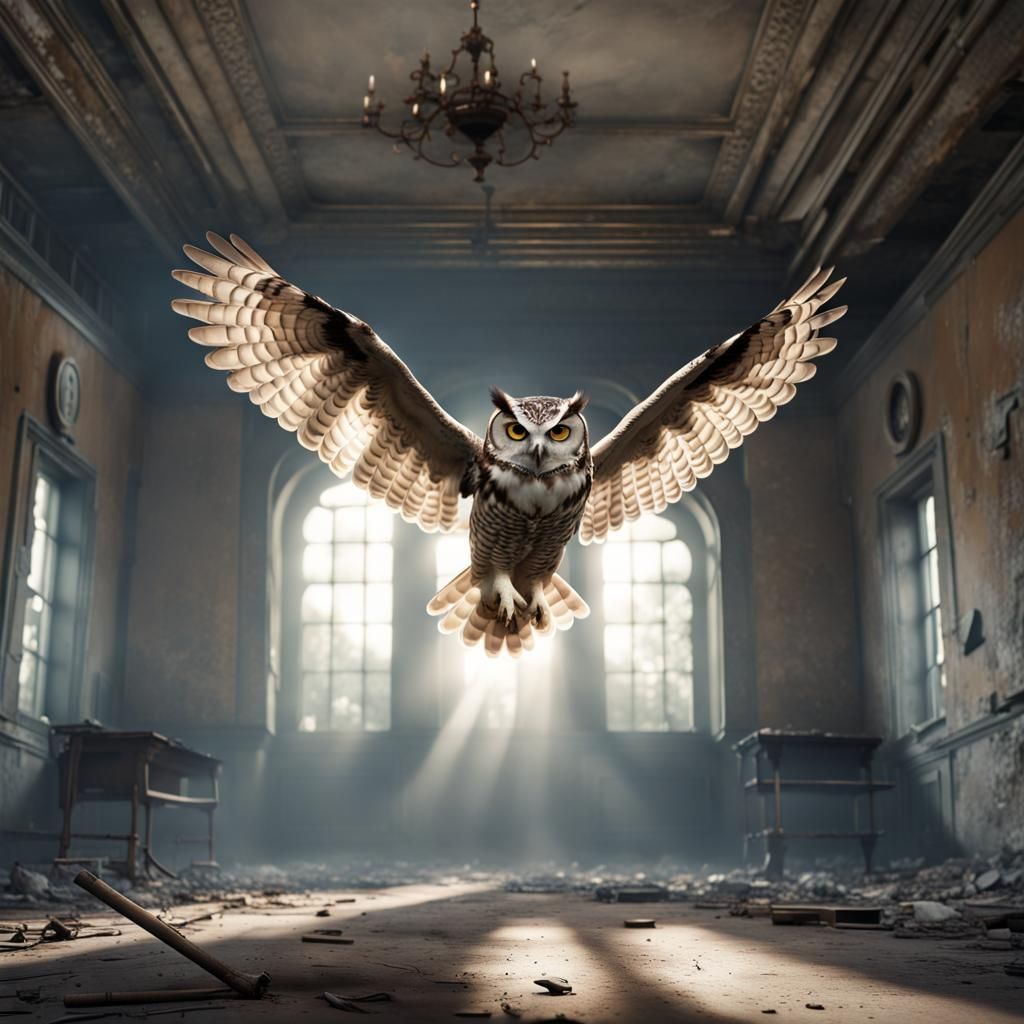 Majestic Owl Over Asylum Lyre in Mist