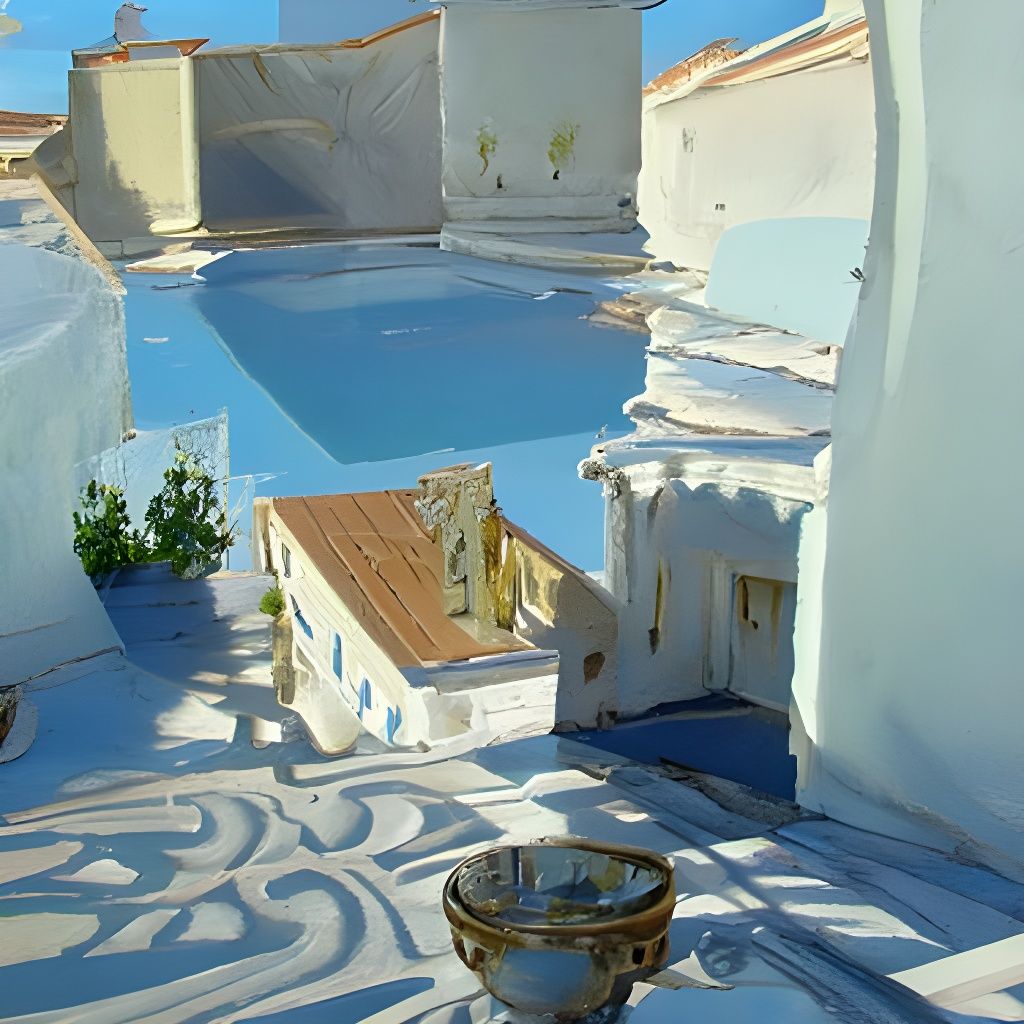 Greek Pool Surrounded by White Marble Houses