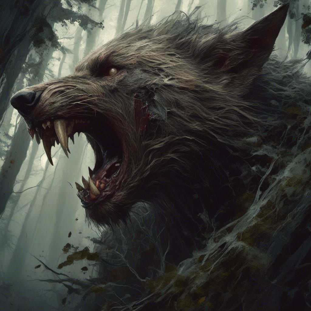 Werewolf Rampage: Macabre Portrait in Hyperdetailed Style