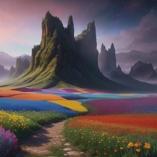 Breathtaking Flower Fields in Detailed Matte Painting