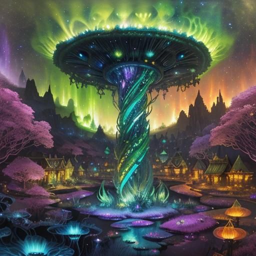 Bioluminescent Elven Kingdom: A Watercolor Fantasy