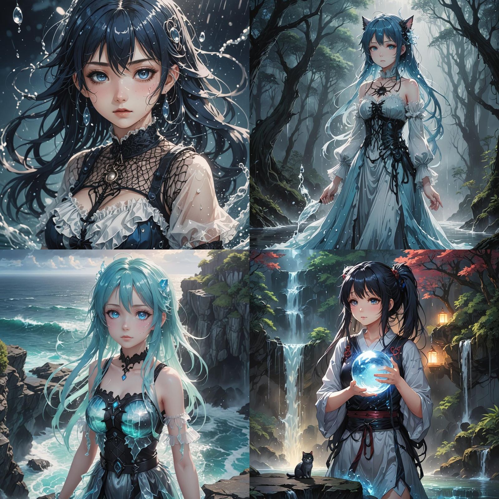 Gothic Anime Catgirl with Water Powers