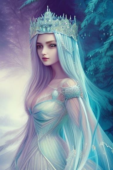 Ice Queen with Sparkling Crown, Digital Illustration