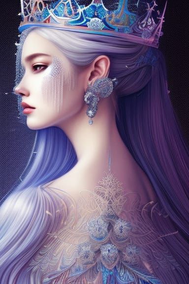 Ice Queen with Diamond Crown Digital Illustration