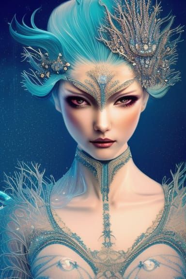 Ice Queen with Diamond Crown: Digital Portrait