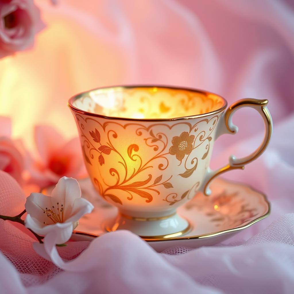 French Teacup with Golden Light, Dreamy Scene